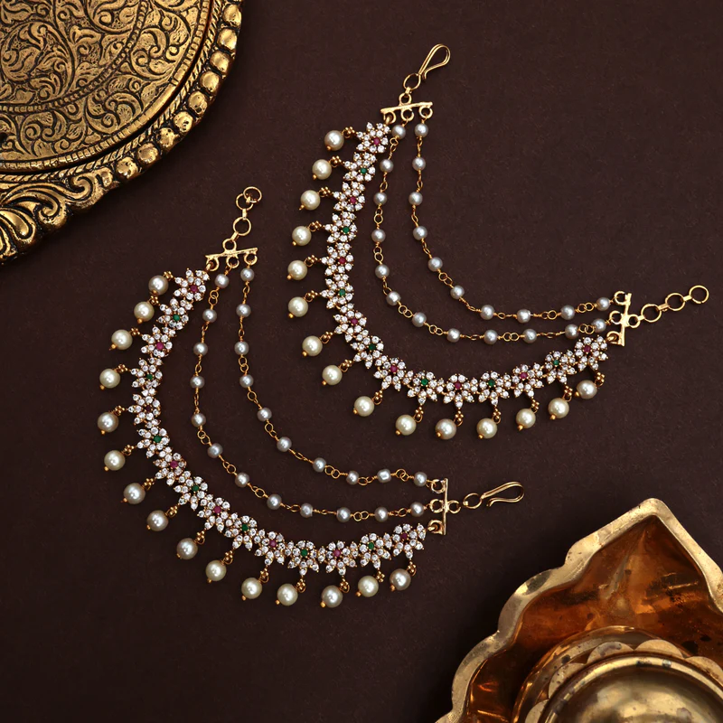 Diamond Flowers 3 Line Bridal Earchain